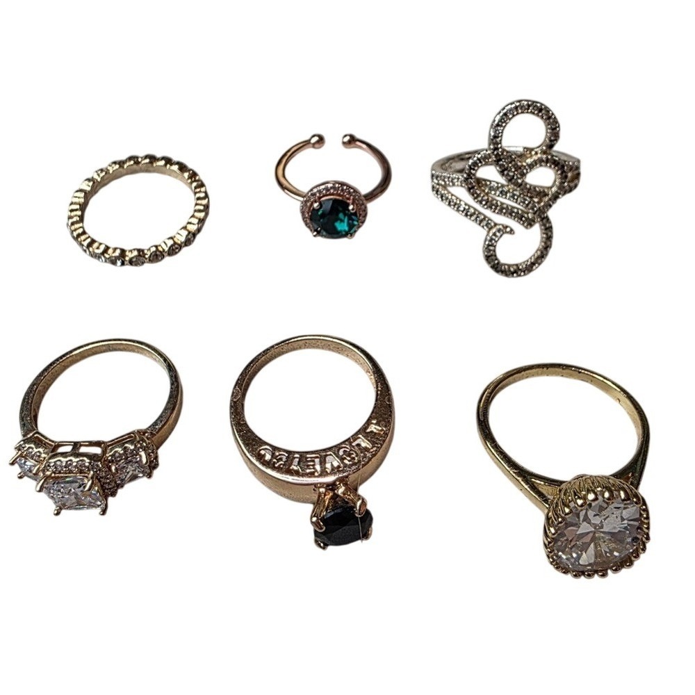 Ring Lot 6pc Gold Tone Crystal Statement I Love You Engagement Ring K2